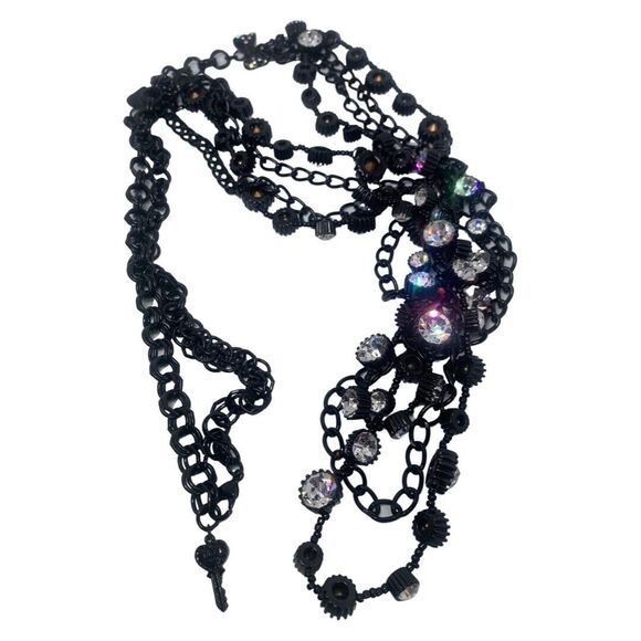 Betsey Johnson Black Icy Crystal Rhinestone Long Necklace 38" Iconic Jet Setters - Picture 10 of 12